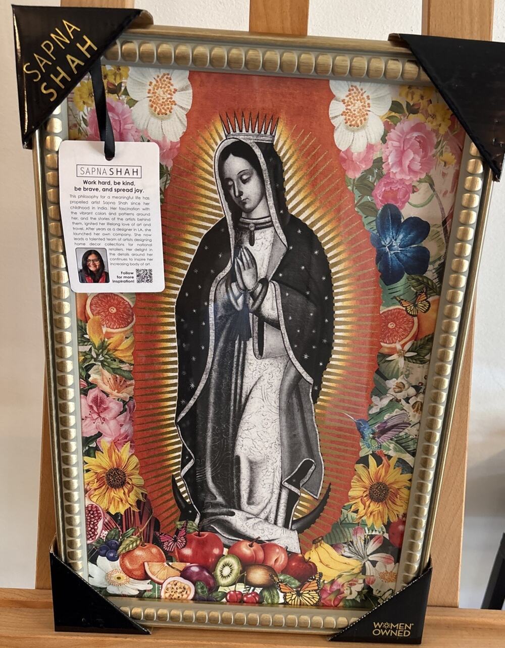New Sapna Shah Virgen De Guadalupe Framed Wall Art Print 18”x12” Mexican Virgin